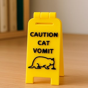 Funny Cat Vomit Wet Floor Signs– Mini Caution Sign for Cat Owners  – Gag Gift for Pet Lovers-Unique gift-Cat Lovers Gift
