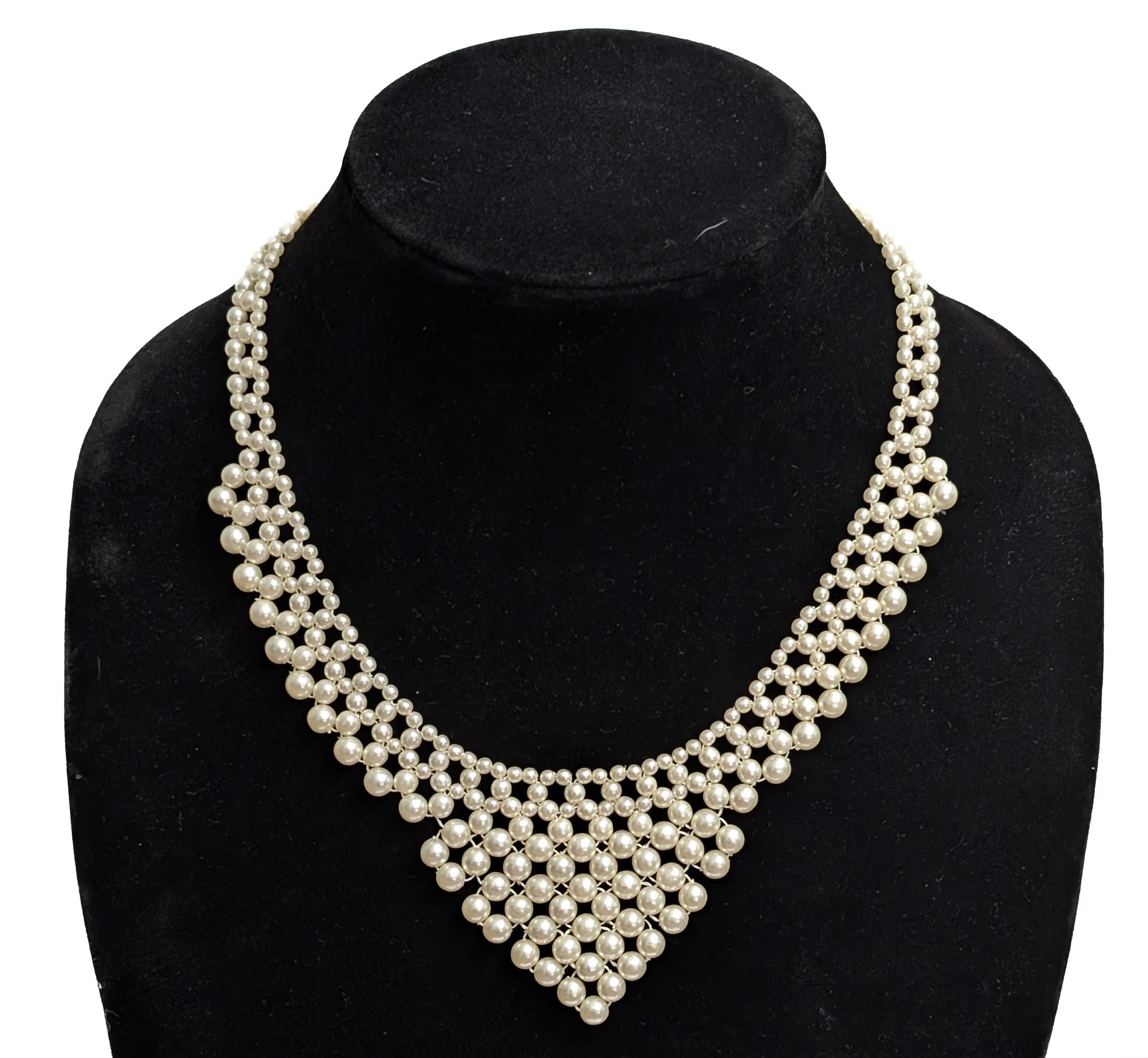 Vintage Faux Pearl Collar / Bib Triangle Drape Necklace