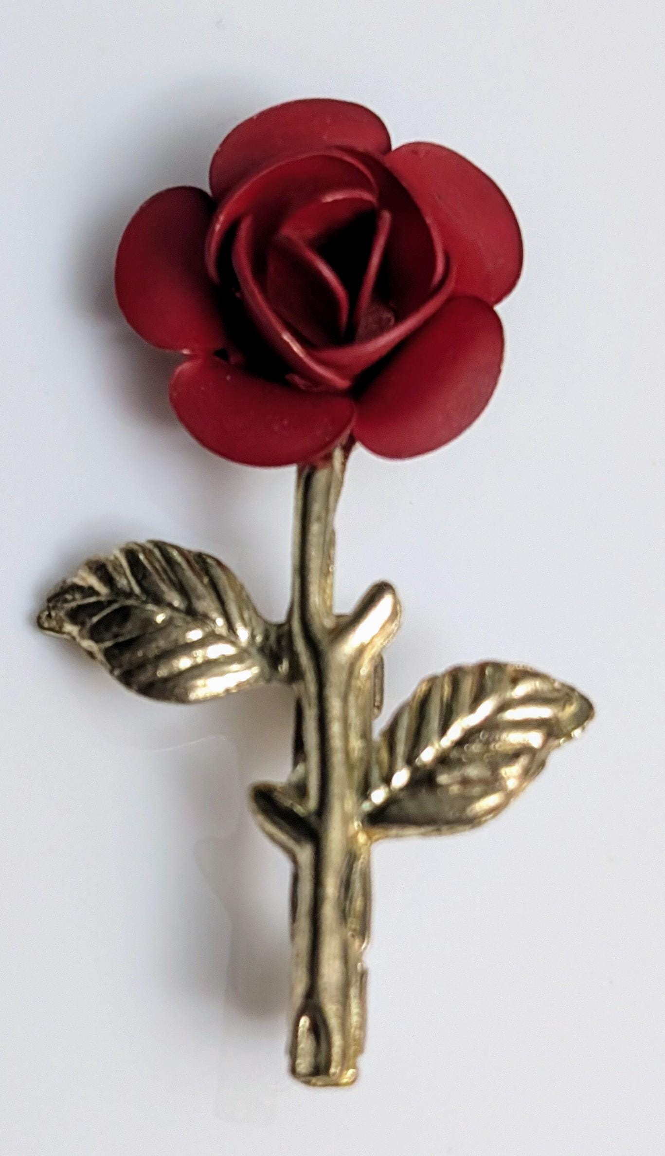 Broche Vintage Rose Rouge Et Dorée - 3,9 Cm - Très Jolie - France
