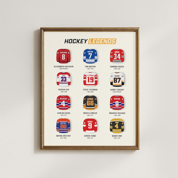 Minimalist Hockey Legends Print: Sports Wall Decor, Boys Bedroom, Kids Bedroom, Vintage (Digital Download)