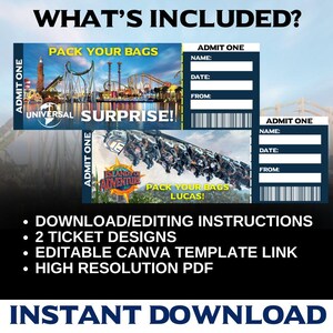 Universal tickets, Islands of Adventure tickets, Universal Studios trip, Theme park reveal, Editable Universal tickets, Custom theme park tickets, Universal party invite, Islands of Adventure trip reveal, Universal park tickets