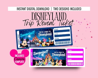 Disney Trip Reveal Ticket Template, Editable Surprise Ticket, Vacation Reveal Gift, Instant Download, WDW Trip
