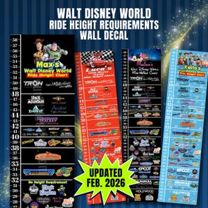 Theme Park Ride Height Requirement Chart, Disney Height Chart, disneyworld ride height growth chart, disney gifts, personalized, wdw ride