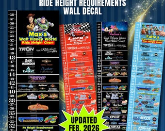 Theme Park Ride Height Requirement Chart, Disney Height Chart, disneyworld ride height growth chart, disney gifts, personalized, wdw ride