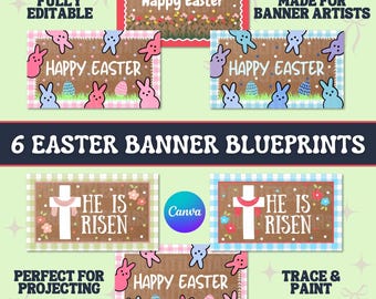 Easter Banner Templates, 6 Pack, Editable Canva Blueprints (Digital Download)