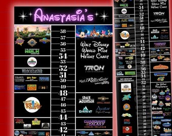 Combo Theme Park Ride Height Requirement Chart, Personalized Disney Growth chart, wall decal, Disney planning,