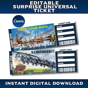 Sjabloon verrassingskaartje attractiepark: bewerkbare canva-sjabloon (digitale download) afbeelding 1