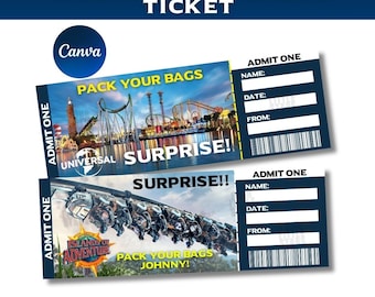 Sjabloon verrassingskaartje attractiepark: bewerkbare canva-sjabloon (digitale download)