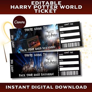 Bewerkbare tovenaarswereld van universele tickets, INSTANT DOWNLOAD universele tickets, wizard