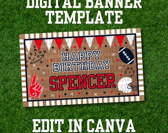 Sports Birthday Banner Template Canva, Editable Birthday Banner Template Any Size, Printable Party Banner, 60x35 Football Digital Download