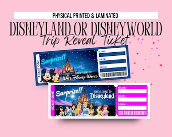 Personalized Disneyland/Disney World Trip Reveal Ticket (Laminated)