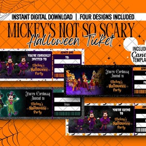 Disney Not So Scary Halloween Party Ticket, SOFORTIGER DOWNLOAD, 4 bearbeitbare Designs, Canva-Vorlage, druckbare digitale Datei ausfüllbare PDF, jpeg
