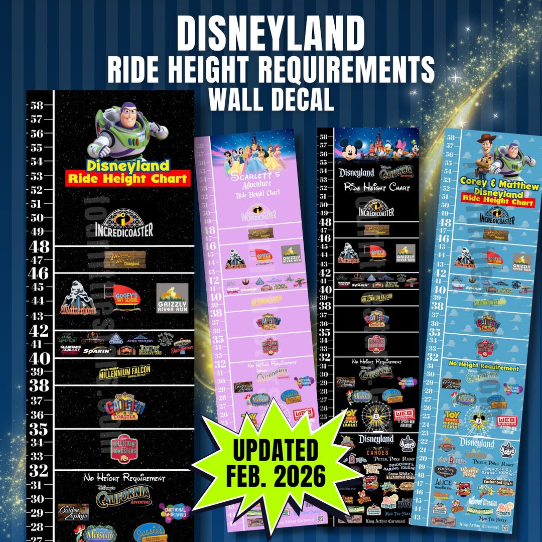 Theme Park Ride Height Chart, California Adventure Wall Decal, Growth ...