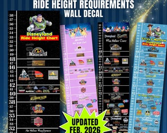 Theme Park Ride Height Chart, California Adventure Wall Decal, growth chart