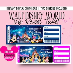 Walt Disney World Überraschungsticket Sofortiger digitaler Download, benutzerdefinierter Disney World Ticket-Download, Disney Trip Reveal, Walt Disney World PDF