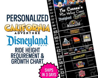 Personalized Theme Park Ride Height Chart, California Adventure Growth Tracker