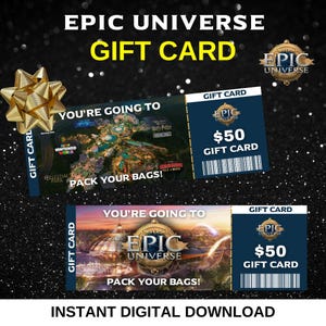 Epic Universe Trip Reveal Gift Card: Editable Canva Template (Digital Download))