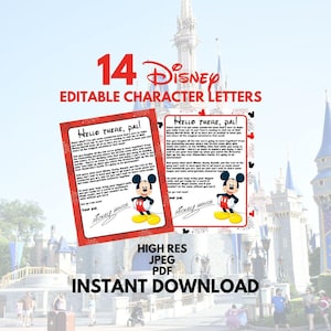 Editable Disney Letters Digital Download Letters, Trip Reveal, Disney Trip Reveal, Customizable Disney Character Letters Printable