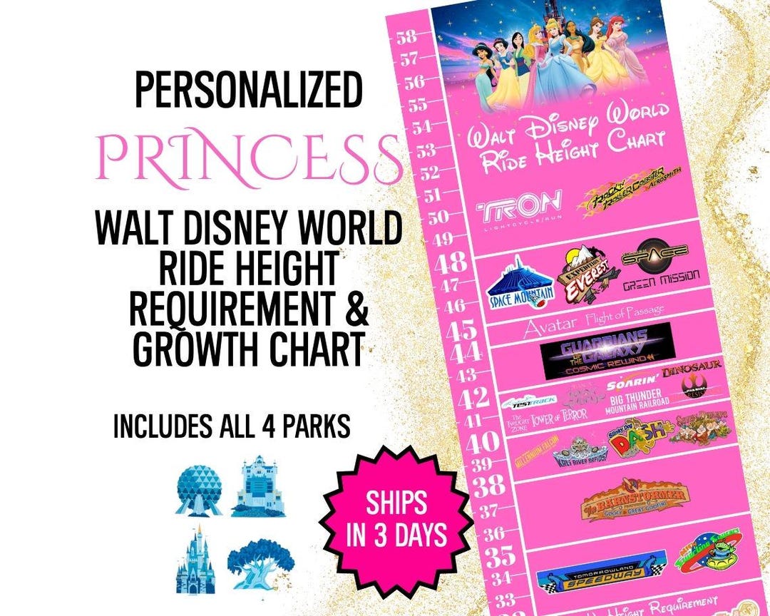 Princess Disney Ride Height Requirement Chart, Princess-themed Growth ...
