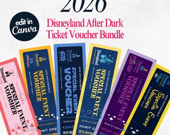 2026 Theme Park After Dark Ticket Voucher Bundle – Editable & Instant Download, Sweethearts Nite Ticket, Star Wars Nite