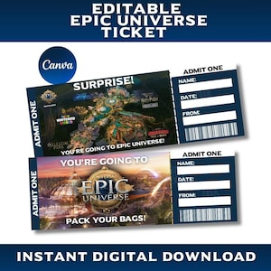 Editable Epic Universe Ticket Template: Customizable Canva (Digital Download)