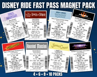 Theme Park FastPass Magnets, Disney Fast Pass Ride Magnets, Splash Mountain FastPass, Lightning Lane Style Magnet Pack, Disney Nostalgi Gift