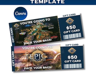 Cadeaubon themaparkreis onthullen: bewerkbare canva-sjabloon (digitale download)