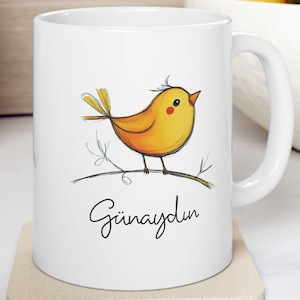 Taza de café de cerámica "Günaydın" de Buenos días para madrugadores, fan del drama turco Erkenci Kus, diseño minimalista, el mejor regalo turco, taza de té de Turquía