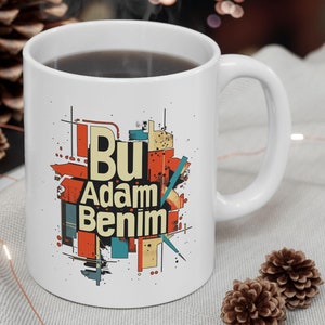 Gör anspråk på din man "Bu Adam Benim" Keramisk kaffemugg | Turkiska språkinlärning | Vitt tekopp - Perfekt Alla hjärtans dag-present till honom (31 cl, 44 cl)