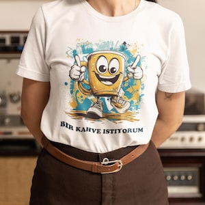 I Want a Coffee &quot;Bir Kahve istiyorum&quot; T-Shirt Funny Coffee Cup Lover Gift , Turkish Graphic Tee, Rainbow Shirt, Unique Turkey Travel Gifts