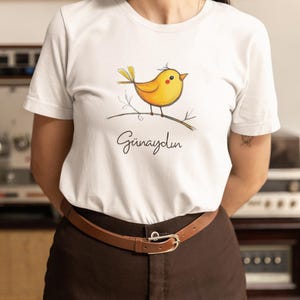 Good Morning &quot;Günaydin&quot; White T-Shirt, Turkish Graphic Tee, Minimalist Yellow Early Bird, Turkey Gifts, Language Learner Gift - 100% Cotton