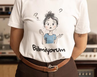 I don't know "Bilmiyorum" Confused Girl T-Shirt | Cute Turkish Graphic Tee | Anime Style Design | Language Learner Gift - 100% Cotton Unisex