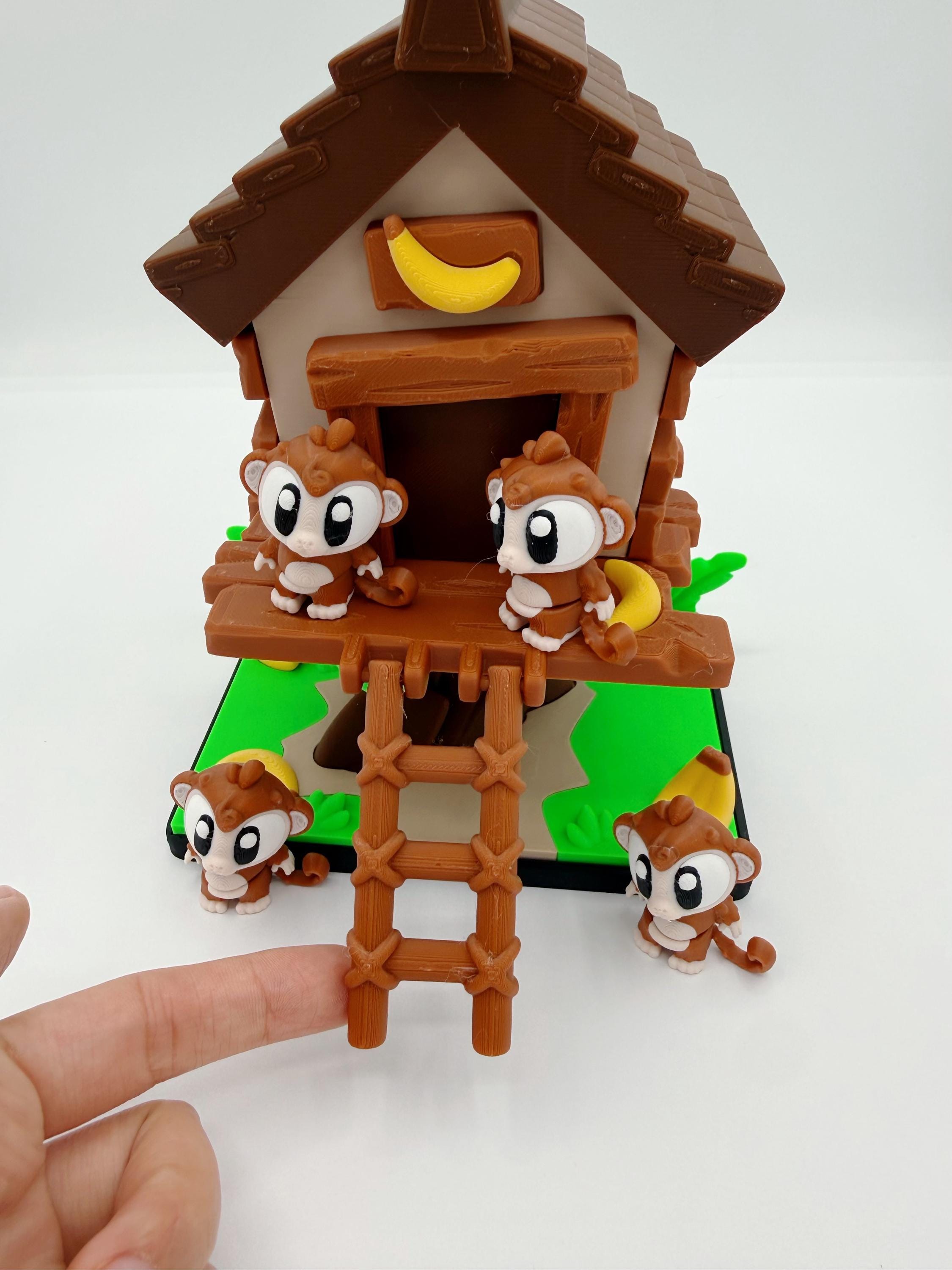 Monkey Family Treehouse Diorama – 3D Printed Jungle Scene With Banana ...