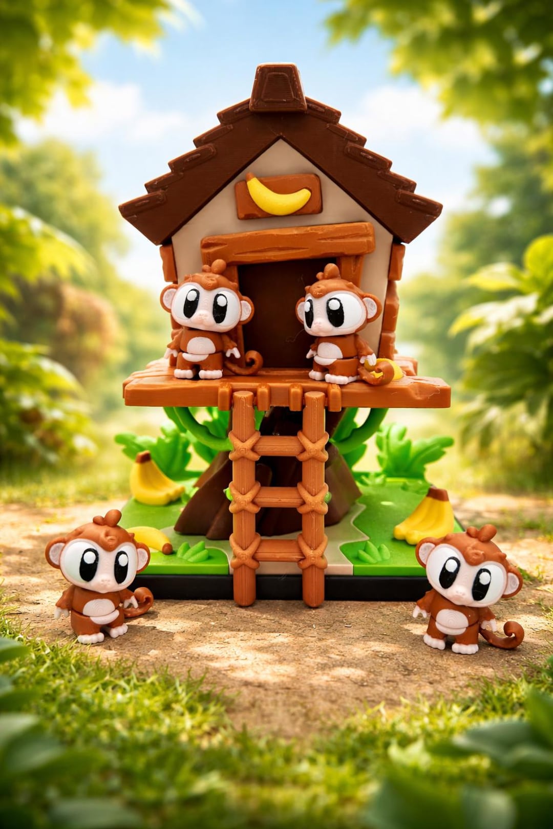 Monkey Family Treehouse Diorama – 3D Printed Jungle Scene With Banana ...
