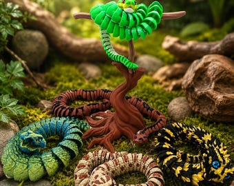 Colección de Serpientes Articuladas – Juguete de Serpiente Posteable Impreso en 3D / Decoración de Escritorio con Reptil Realista y Regalo