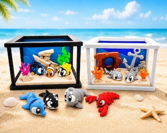 3D Printed Ocean Friends Playset – Marine Diorama with Coral and Aquarium Base