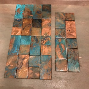 4”x12” Copper Tile or Accent Liner in Turquoise, Aqua, Blue for Kitchen, Bathroom, Bar Ocean Cottage Vibe by TILEZE