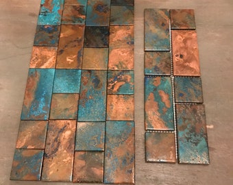 4”x12” Copper Tile or Accent Liner in Turquoise, Aqua, Blue for Kitchen, Bathroom, Bar Ocean Cottage Vibe by TILEZE