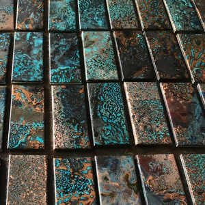 MOON RIVER Genuine Copper Tile for Kitchen Backsplash Accent Wall with Blue Patina ~ by TILEZE