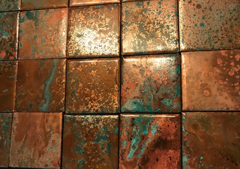 2x2 Copper Accent Wall Tiles With Rustic Patina Etsy