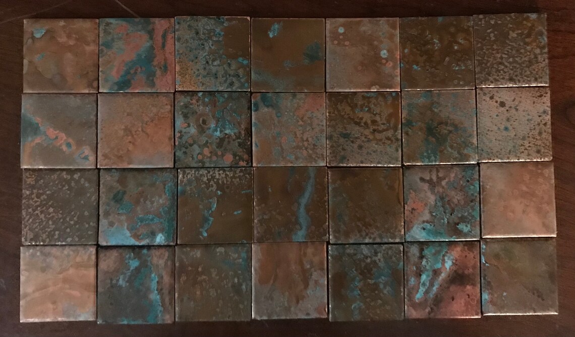 2x2 Copper Accent Wall Tiles With Rustic Patina Etsy