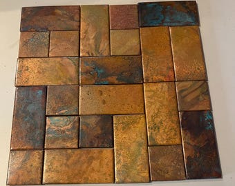Genuine Copper Wall Tile with Patina for Kitchen Backsplash, Shower or Accent Wall by TILEZE Lot#81525