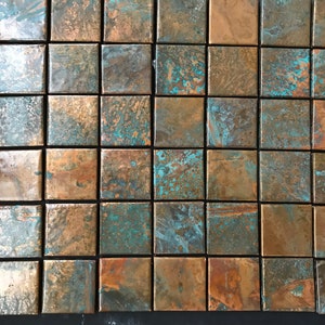 Genuine Copper Tiles in Aqua, Blue, Green & Oxidized Patina 2”x2” Accents or Field by TILEZE