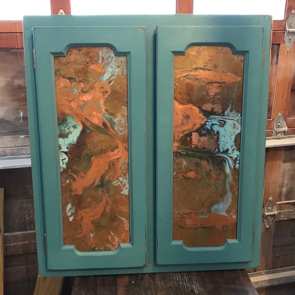 Insert de panneau en cuivre pour armoire ~ patine oxydée bleu vert par TILEZE