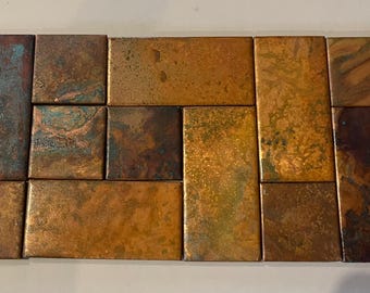 Genuine Copper Wall Tile Border with Patina for Kitchen Backsplash, Shower or Accent Wall by TILEZE Lot#81525