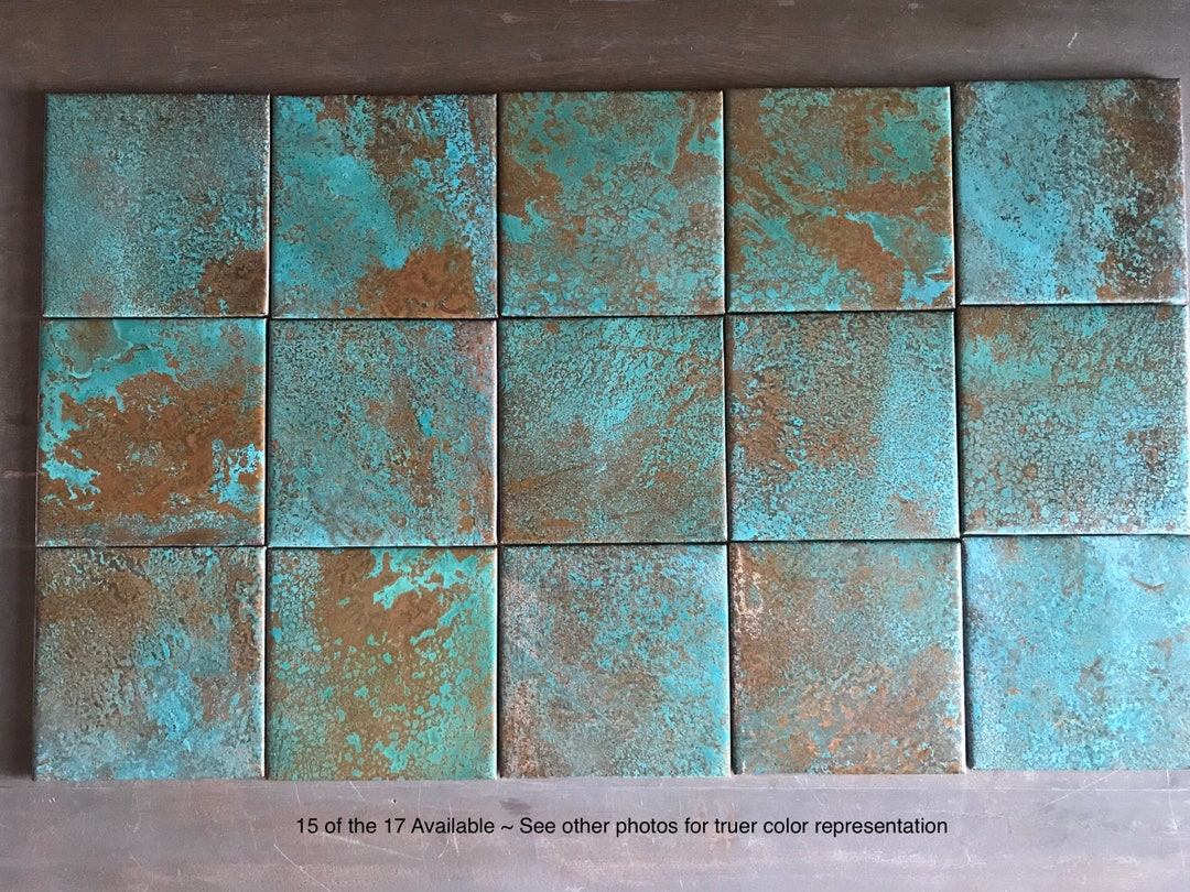 Bespoke Copper Tiles 6x6 Square Aqua Green Patina for Indoor Accent ...