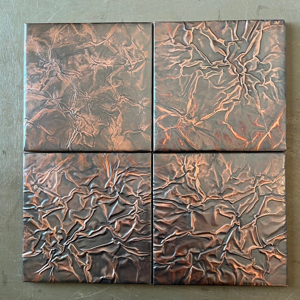 4” Copper Tile for Kitchen Backsplash or Shower ~Textured~ Not Hammered ~ Oxidized Natural Patina Indoors or Out by TILEZE
