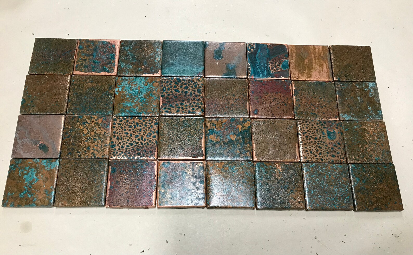 2x2 Genuine Oxidized Copper Tiles With Eclectic Patina Etsy