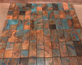 4”x12” Handmade Copper Tile Accent Liner in Turquoise, Aqua, Blue for Kitchen, Bathroom or Bar / MOD Patten by TILEZE