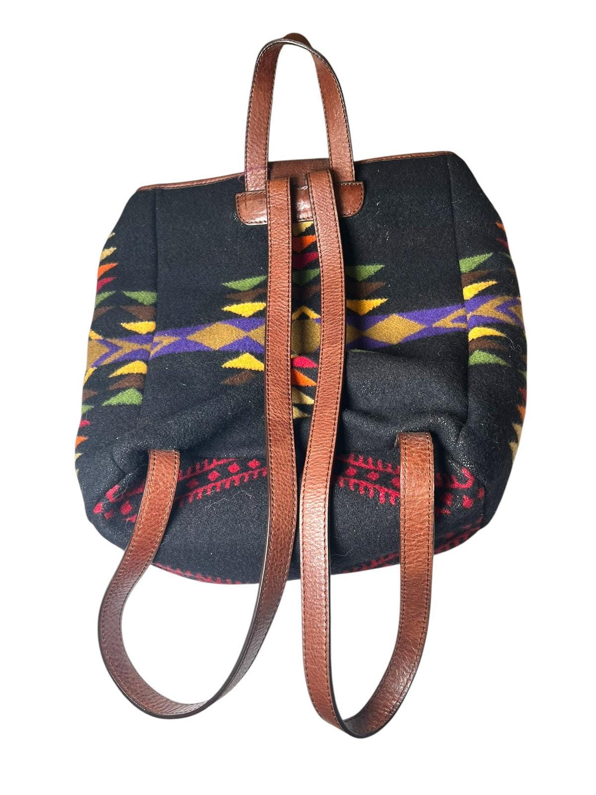Pendleton Black Southwestern Aztec Backpack with Brown Leather Straps Pendleton Aztec Southwestern Black Backpack With Leather  main image 3